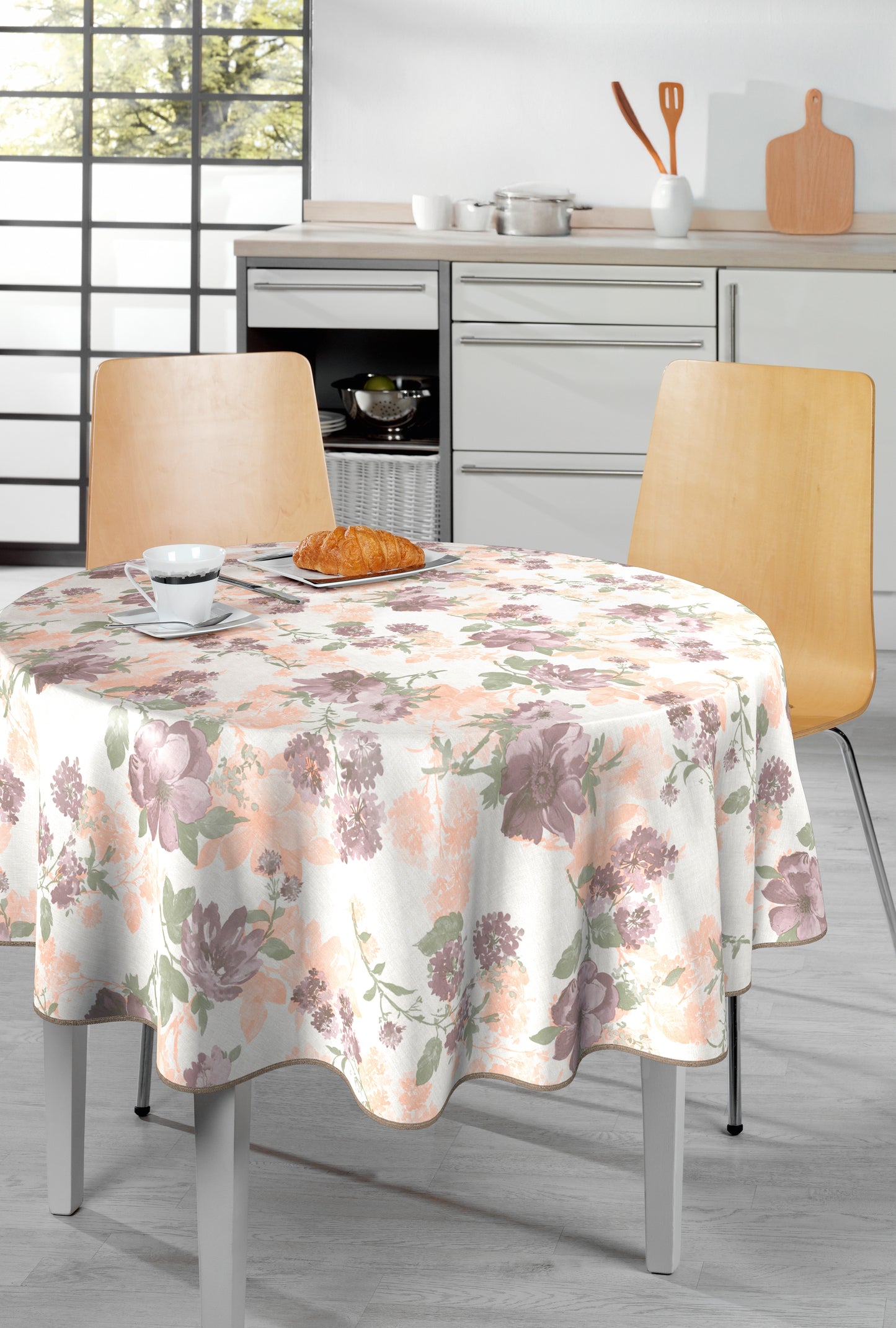 BONITA - Tafelzeil - 160 cm rond - 3P5/05 - Multi - Lelie - Met bies