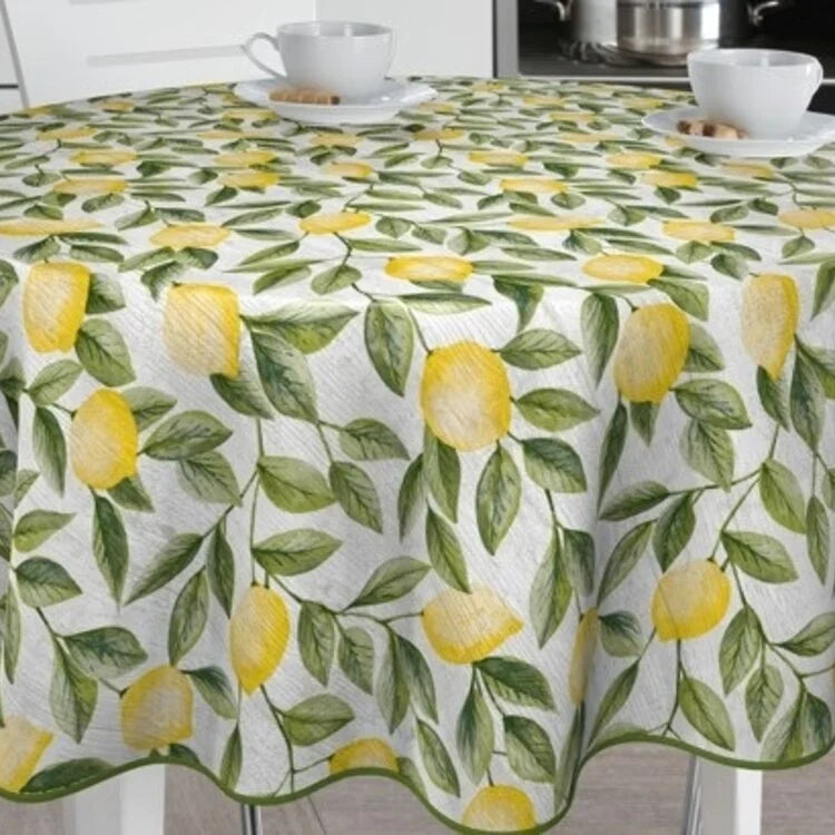 BONITA - Tafelzeil - 160 cm rond - 3K9/06 - Citroenen - Met bies - Meerbach Home Deco