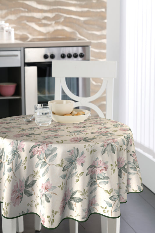 BONITA - Tafelzeil - 160 cm rond - 4W4/14 - Roze - Bloem - Met bies