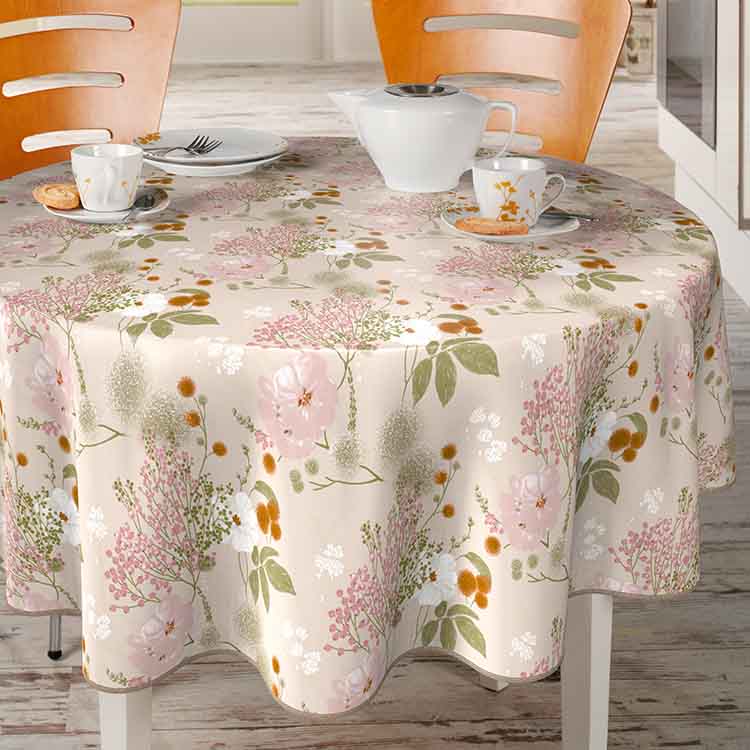 BONITA - Tafelzeil - 160 cm rond - D43/03 - Roze - Bloem - Met bies