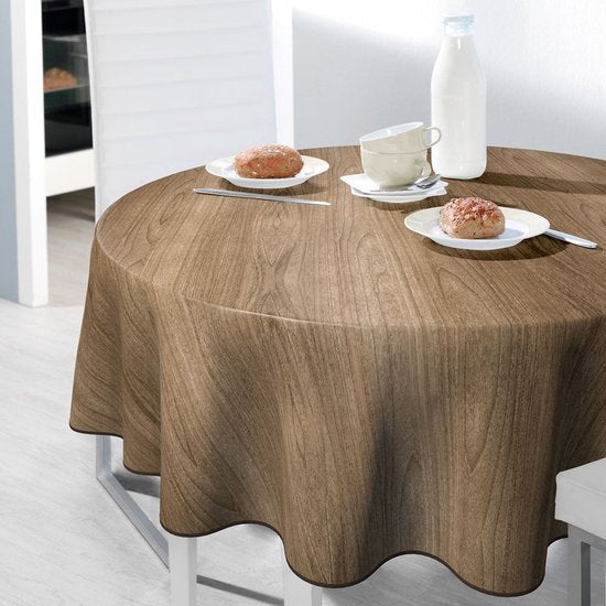 BONITA - Tablecloth - 160 cm round - 21X/03 - Brown - Wood look - With piping