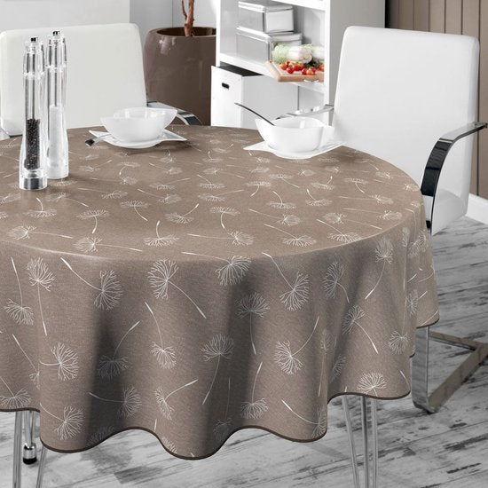 BONITA - Tablecloth - 160 cm round - 14T/13 - Brown - Dandelion - With piping